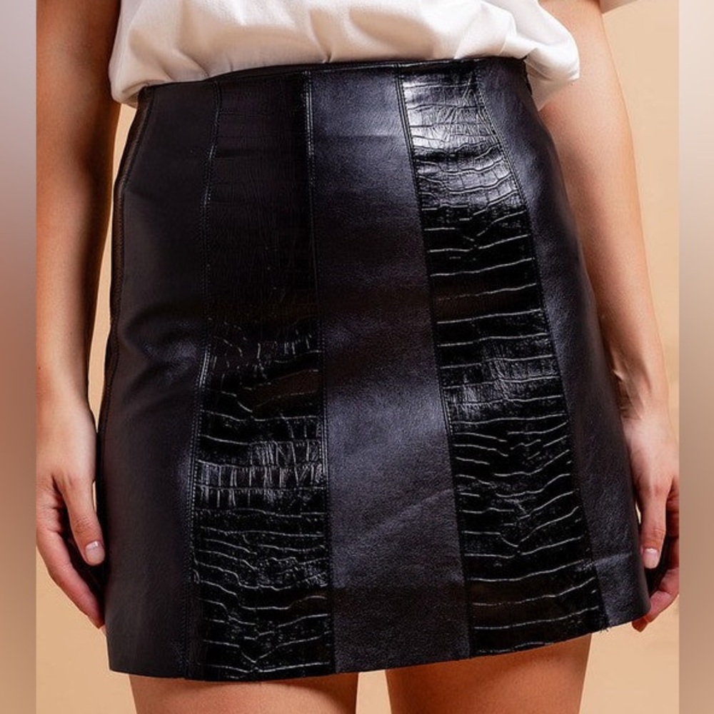 Black Croc Vegan Leather Skirt